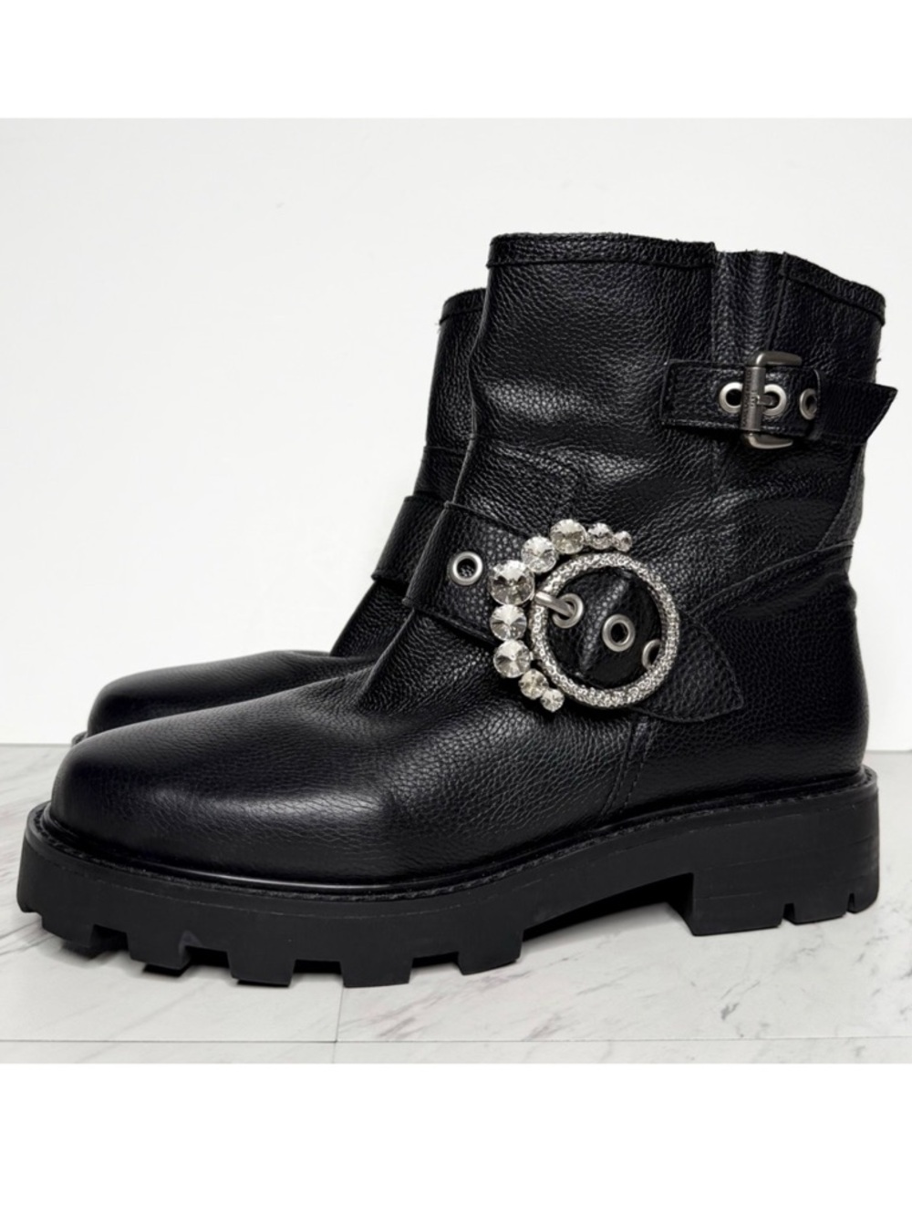 Karl Lagerfeld Paris Marceau Black Leather Lug Sole Boot 9M